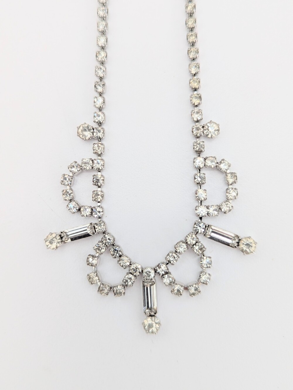 Elegant & Unique Silver-Tone Clear Rhinestone Drop Statement Necklace